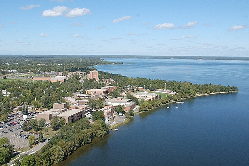 Aerial photo of the Bemidji state campus and Lake Bemidji