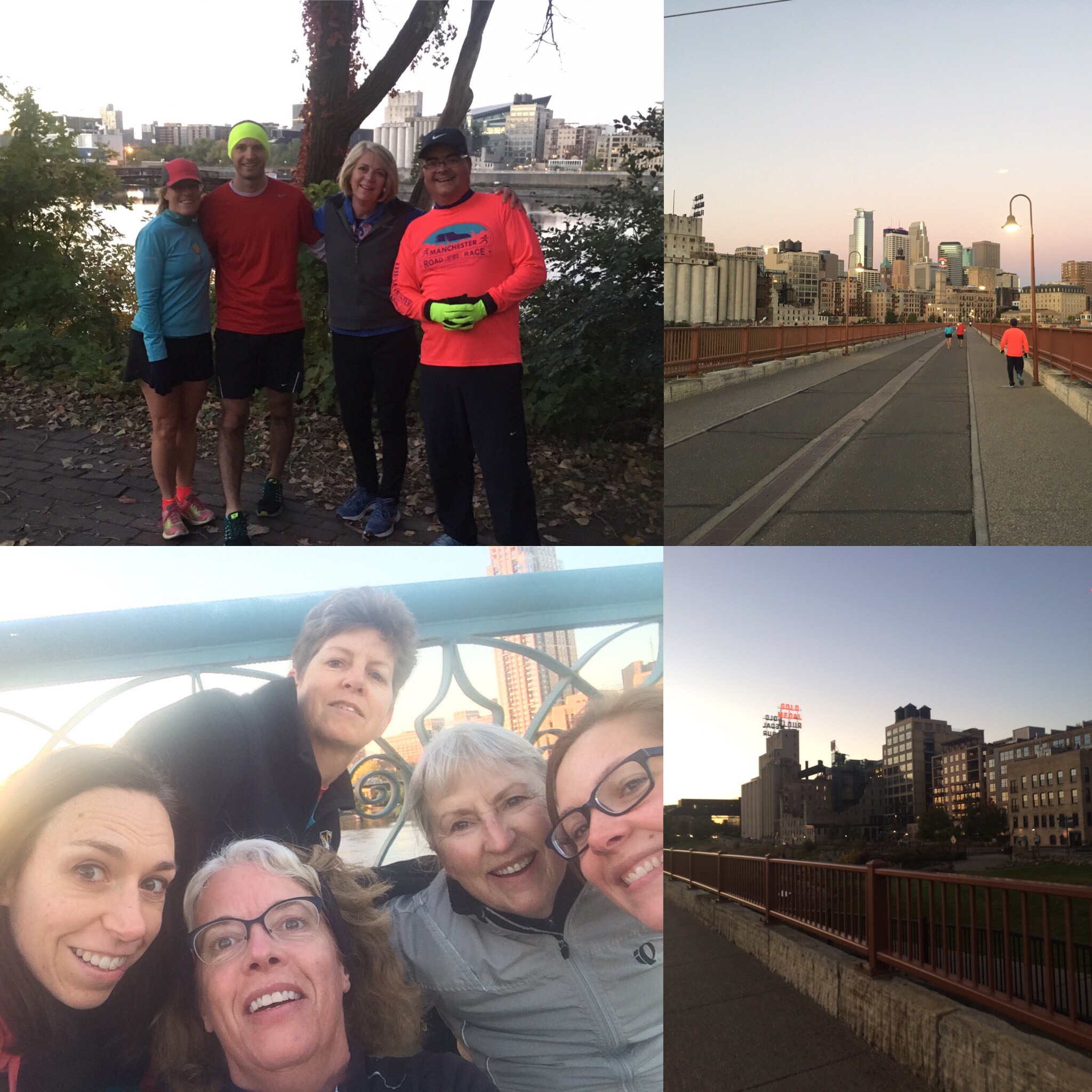 A four picture collage with photos of joggers and walkers