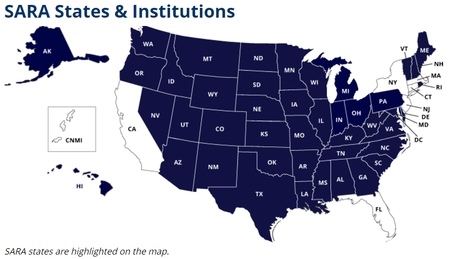 Map of states that have joined SARA.