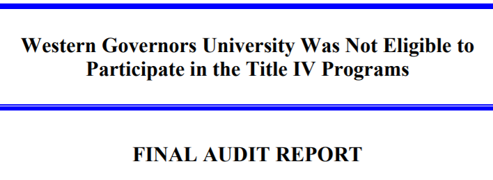 The OIG report header reading: "Western Governors University Was Not Eligible to Participate in the Title IV Programs: Final Audit Report"