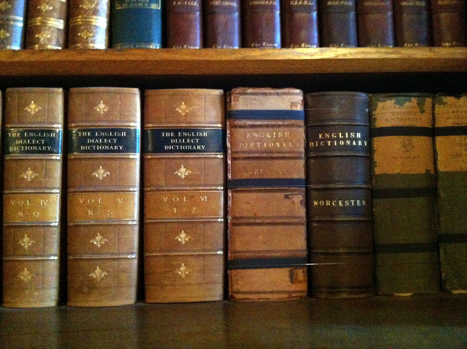 row of old dictionary books