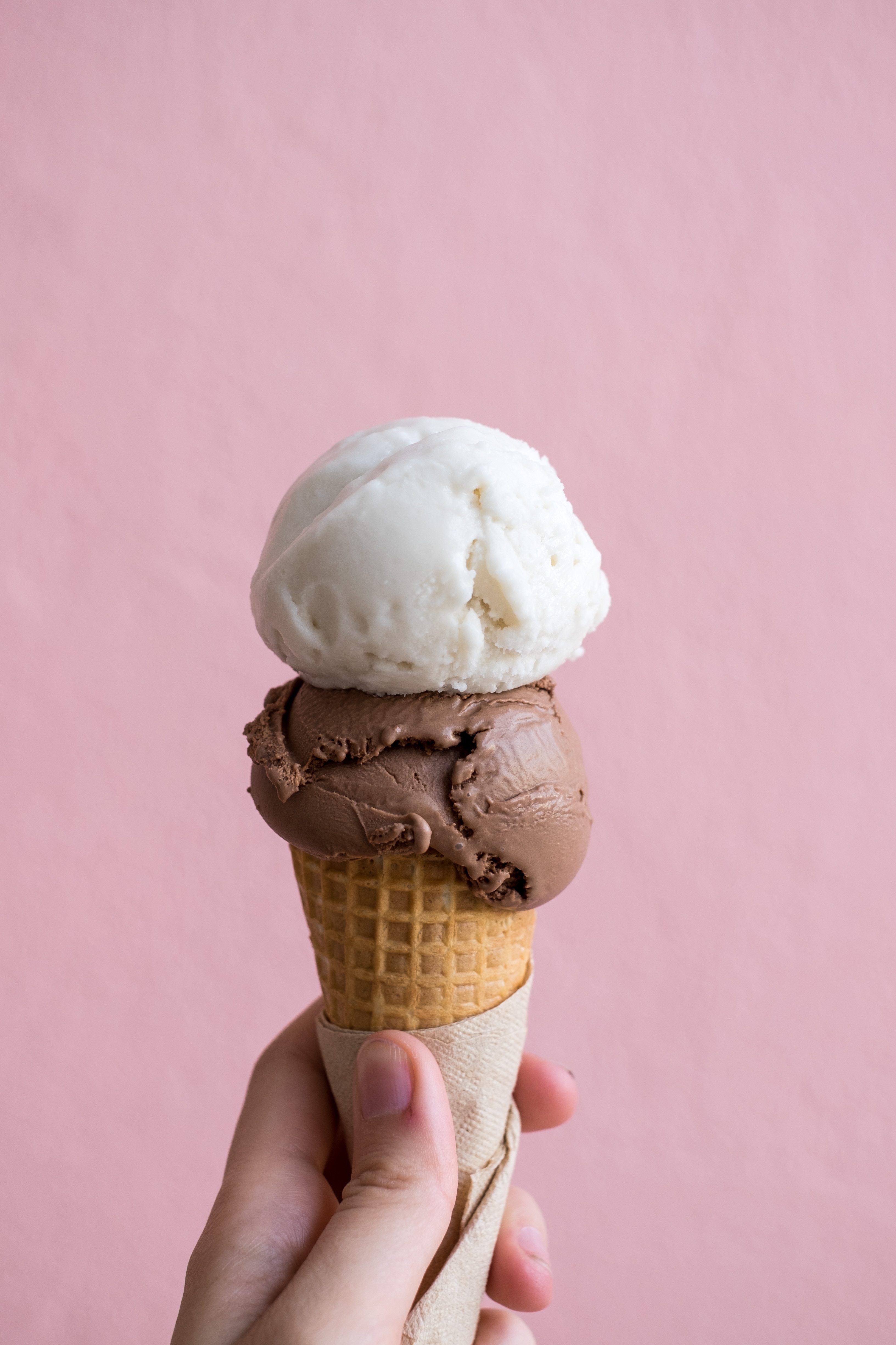 ice cream cone with vanilla and chocolate (two flavors)