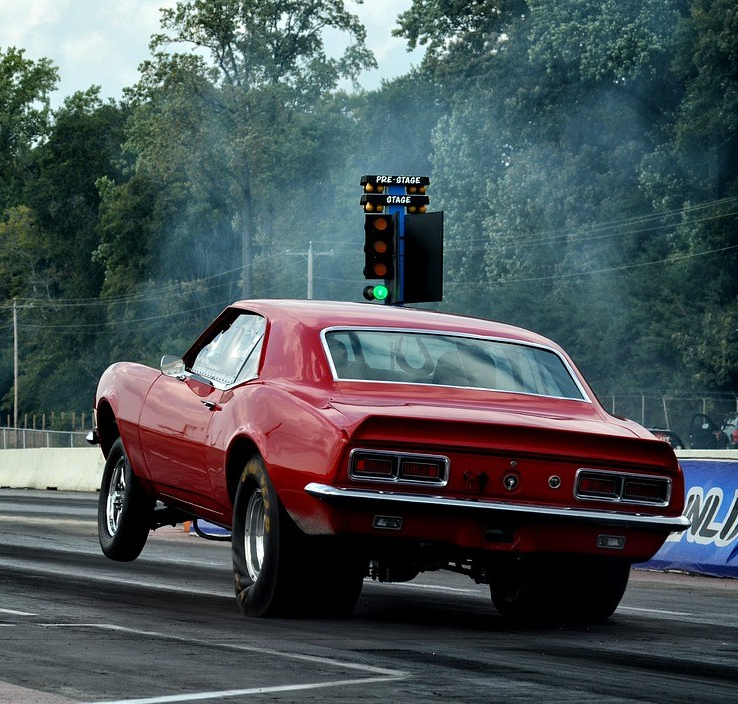 A red car on a race track