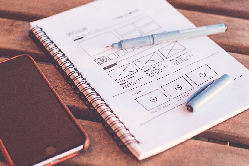 Image showing a pen and ink drawing of a website wireframe.