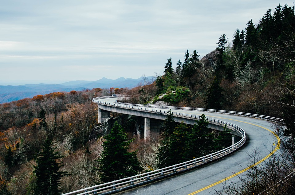 Long curving road through the mountains