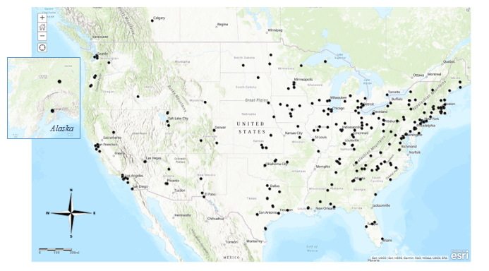 Geographic distribution of the responses. Note higher concentration of responses in the eastern United States.