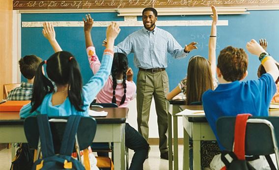 A teacher in front of a classroom