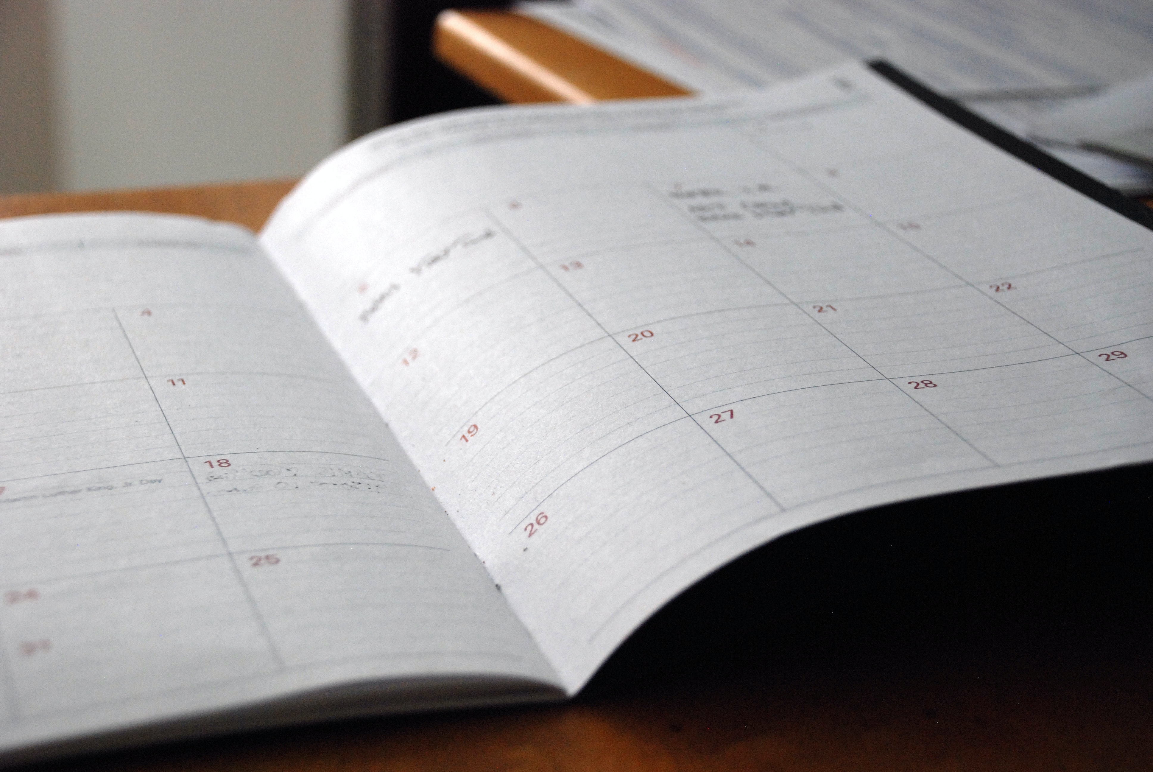 a paper calendar on a desk