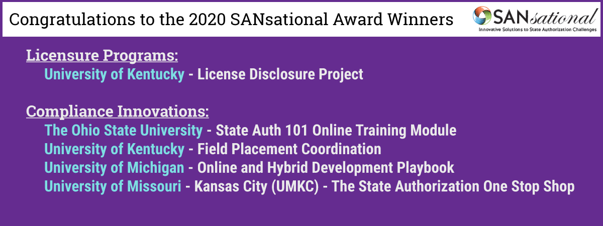 sansational logo and list of winners.