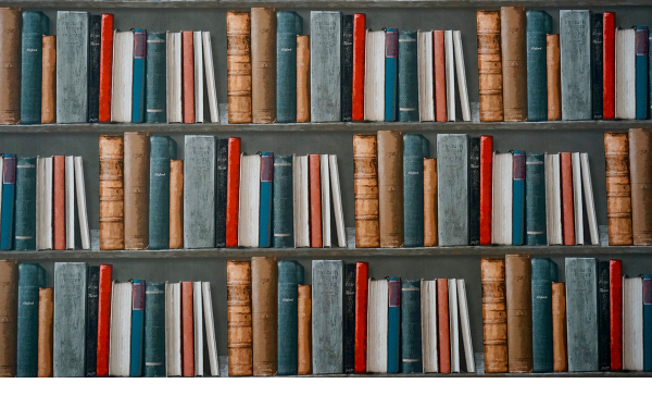 several multicolored books on a bookshelf