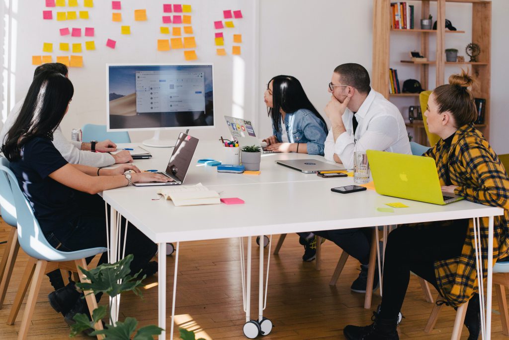 group of coworkers in an office environment